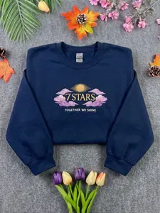 7 Stars Aesthetic Sweatshirt  Korean Cloud Embroidery Crewneck, Minimal Luxury Streetwear, Together We Shine