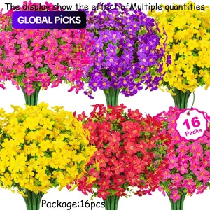16 Bundles Artificial Flowers for Outdoors Decoration Fake Silk Flowers UV Resistant Faux Plastic Plants for Spring Summer Garden Yard Porch Window Box Home Indoor Outdoor Decor, Mixed Decorative Fake Flower #GLOBAL PICKS