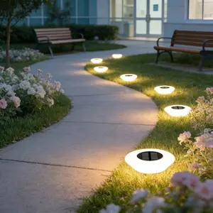 Solar Ground Spot Light, Warm LED Rotating Disk Lamp, Outdoor Garden Landscape Lighting, Pathway Yard Patio Lawn Lights, LED Landscape Spotlights