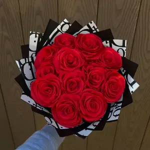 Black & White Wrap Eternal Rose Bouquet Gift Rosas Flowers Decor Decorative Room