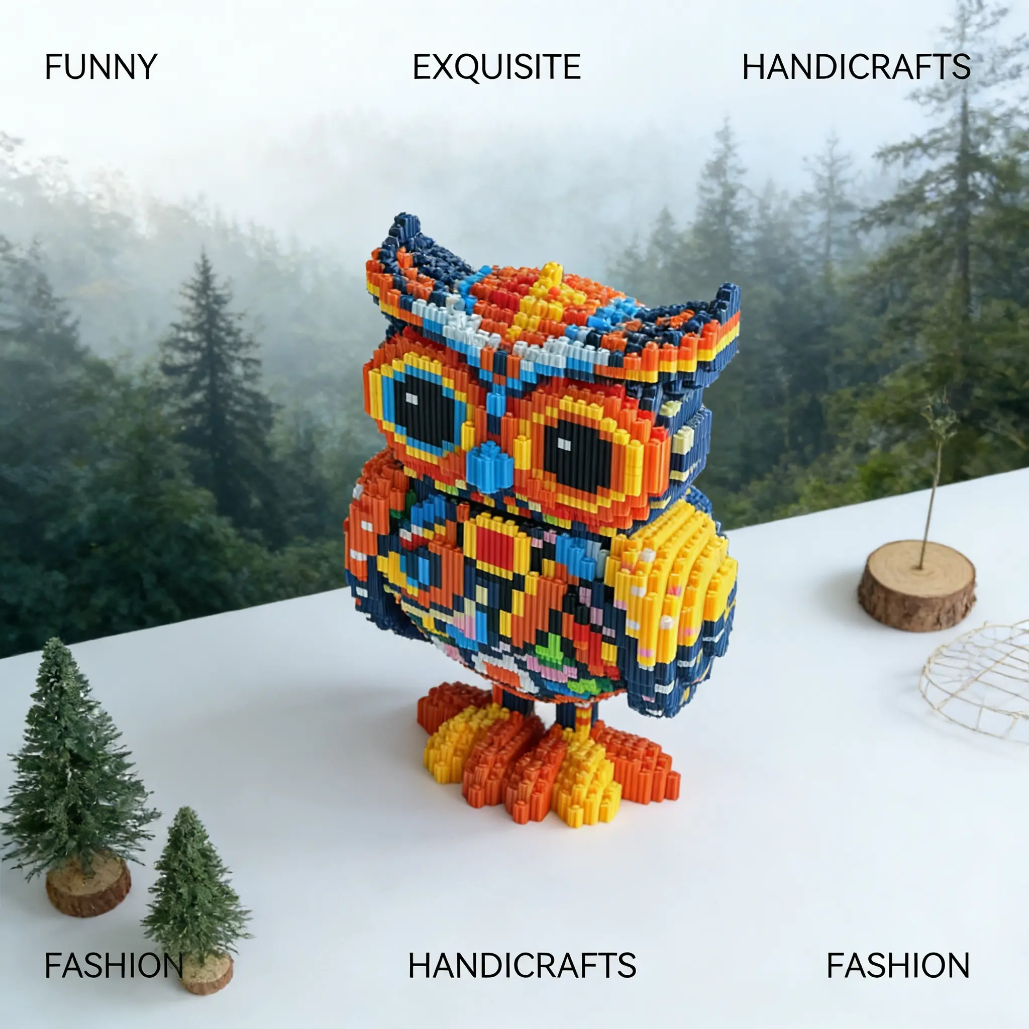 1472pcs Colorful Owl Series Building Block Ornament, Creative Assembly Toy, Handmade DIY Decorative Craft, Desk Home Living Room Decoration