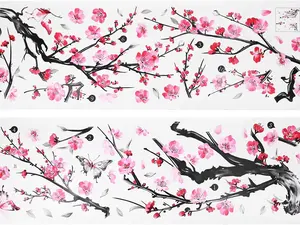 Pink Cherry Flower Wall Decor, Peel and Stick Wall Decals Cherry Blossom Wall Decor,  Cherry Blossom  for Living Room Bedroom TV Wall (35...