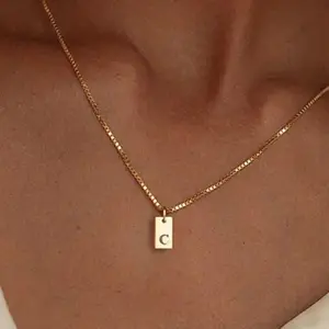 26 Rectangular English Letter Additions Stainless Steel Gold-Plated Pendant Jewelry Chain Thin Box Chain