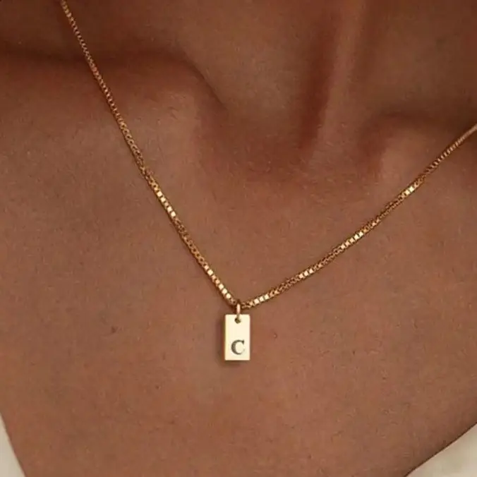 26 Rectangular English Letter Additions Stainless Steel Gold-Plated Pendant Jewelry Chain Thin Box Chain