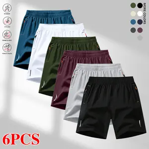 6-piece set: minimalist men’s shorts featuring zippered pockets and an adjustable elastic waistband; suitable for beach vacations, work, and commuting; summer men’s shorts.