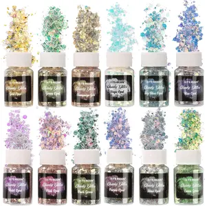Opal Chunky Glitter for Resin, 12 * 10g Craft Powder for Tumblers/Slime, Iridescent Chameleon Glitter Sequins Festival Decor(Each 0.35oz) - LET'S RESIN