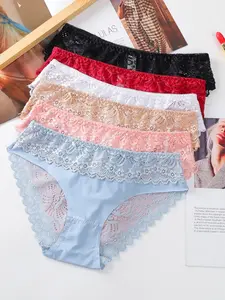 Women's Lace Patchwork Panties, Cute Floral Cut-Out Triangle Underwear, Breathable Skin-Fit Low Waist Lingerie for All Seasons