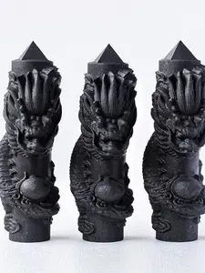 1pc Natural Shungite Tower Point Wand Dragon Minerals,Shungite Tower With Dragon Carving, Home Decoration, Crystal Carving