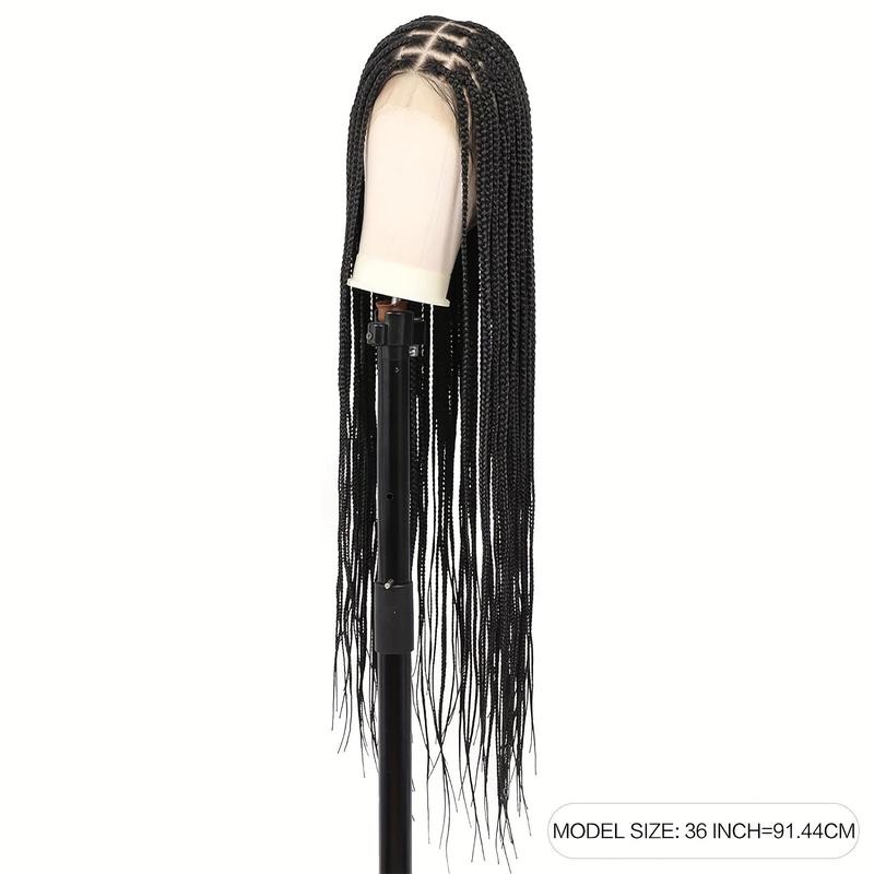 Black Hand Braided 40" Box Braided Wigs with Baby Hair Knotless Cornrow Braids, Lace Front, Full Double Lace Front Braid Wig for Women