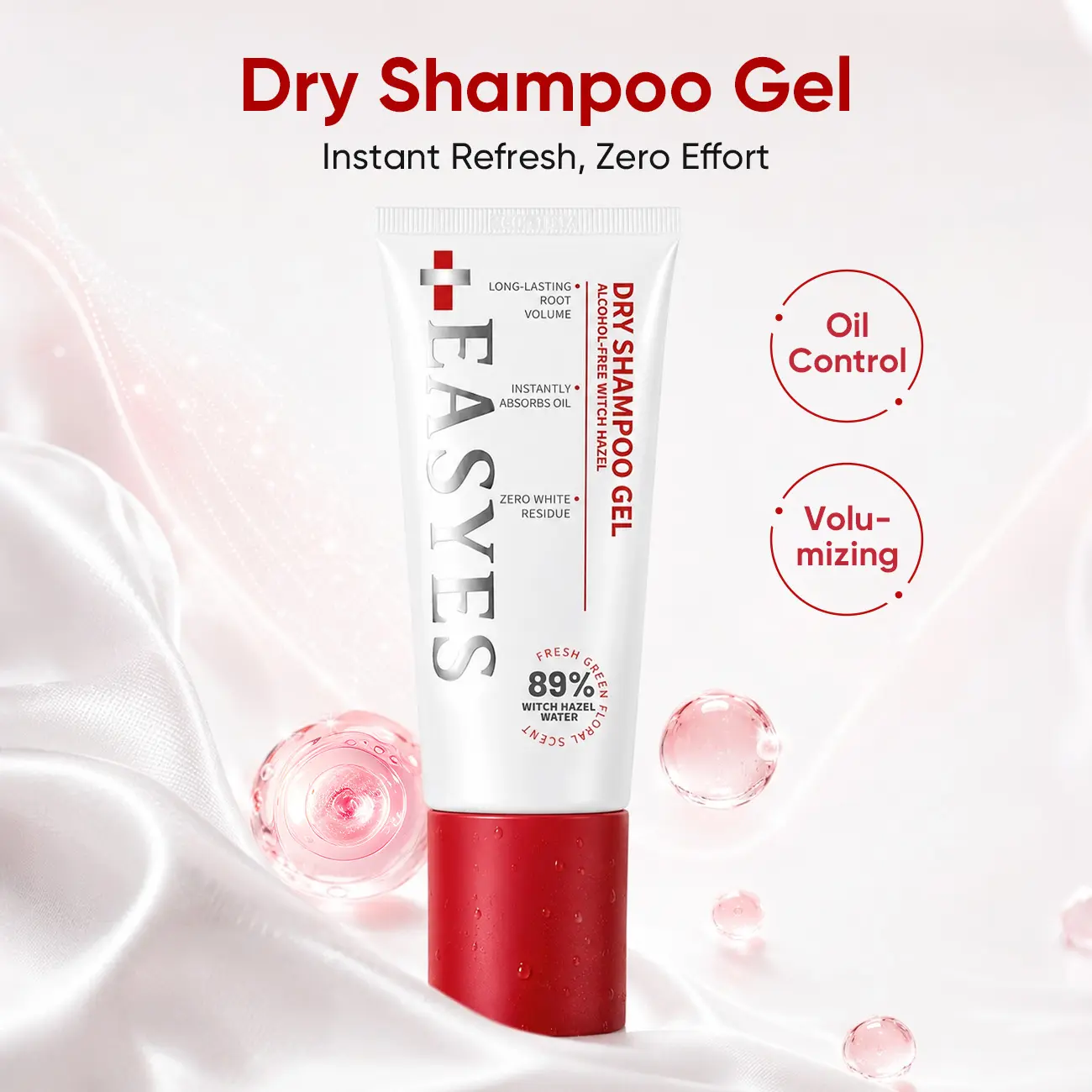 【EASYES】Leave-in Volumizing Dry Shampoo Gel, Instant Oil Absorption, Scalp Care, Alcohol-free, Zero Residue, Perfect for Post-Workout / Menstruation /Breastfeeding /Travel, 80g #backtoschool