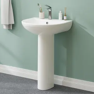 20" W X 17" D Bathroom Pedestal Sink,White Ceramic Vanity Sink with Overflow and Single Hole Faucet Pre-Drilled,Freestanding Restroom Sink Combo for Small Spaces