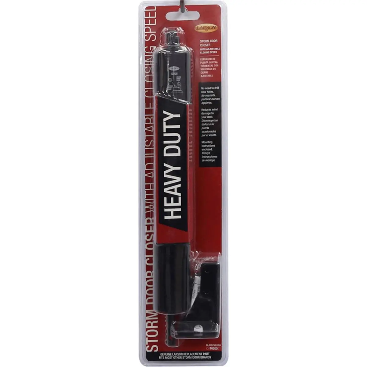 Larson Heavy-Duty Grade-2 Aluminum Pneumatic Door Closer for Swing Doors, Black, Adjustable Speed Hardware, Smooth-Close Mechanism, Included Mounting Brackets