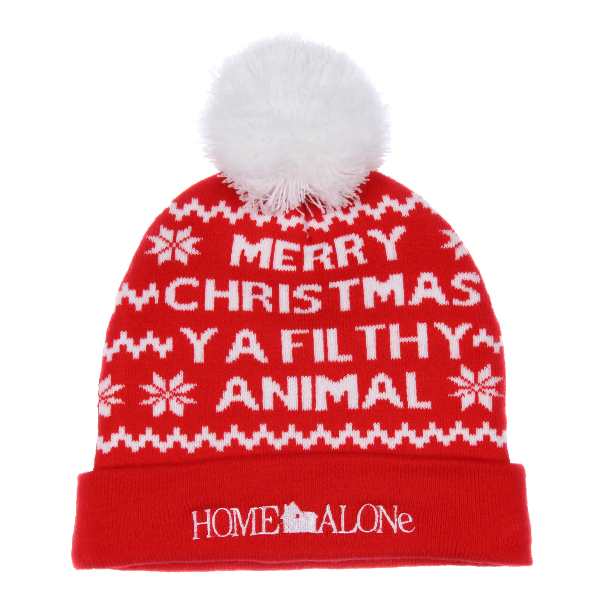 Home Alone Merry Christmas Fold Cuff Pom Adult Knit Beanie