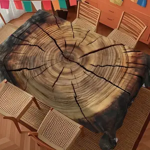 Vintage Natural Style Tree Stump Tablecloth, Rectangular Polyester Fabric, Pressed Edge, Home Decor, Kitchen, Outdoor Garden, Party Decoration