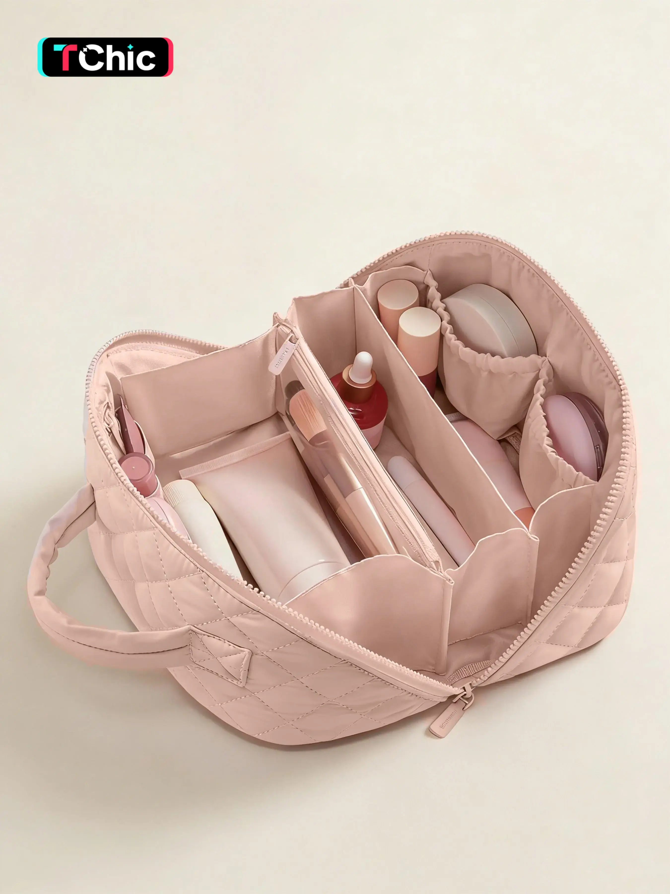 Large Capacity Makeup Bag with Handle, Travel Cosmetic Storage Pouch, Portable Zipper Washbag, Plaid Pattern Washbag, Cosmetics Organizer, Makeup Organizer, Travel Cosmetic Bags, Travel Makeup Bags Organizers