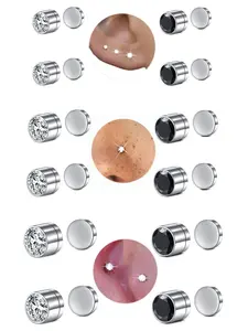 Magnetic Earring Studs Nose Studs Fake Nose Studs Ear Clips with Multicolor Cubic Zirconia, Clip On Earrings Stainless Steel No Need Piercing Fake Nose Rings Earring Jewelry