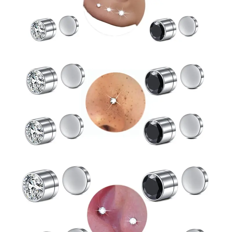 Magnetic Earring Studs Nose Studs Fake Nose Studs Ear Clips with Multicolor Cubic Zirconia, Clip On Earrings Stainless Steel No Need Piercing Fake Nose Rings Earring Jewelry Punk Jewelry Non Piercing Jewelry