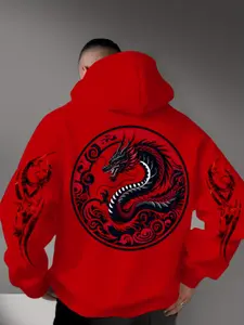 Men's Dragon God Seal Print Hoodie, Soft Stretch Knit Fabric, Casual Fitted Design, All Seasons Wear, Fun Style Essential