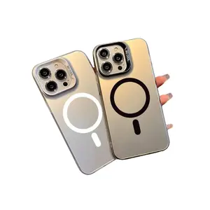 Magsaf Luxury Matte Silver Case for iPhone 17 16 15 14 13 12 Pro Max Plus mini XS XR - Magnetic Wireless Charge, TPU Shell, PET Sheet, PC Camera Frame, IMD Technology, Minimalist Trendy Elements, Protective Protection Cover Aesthetic