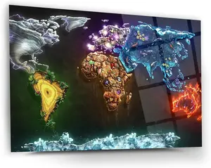GCKG Glass Wall Art World Map Themed Wall Decor Home Living Room Entryway Bedroom Decoration Vivid Color, ink Printed Durable and Tempered Glass