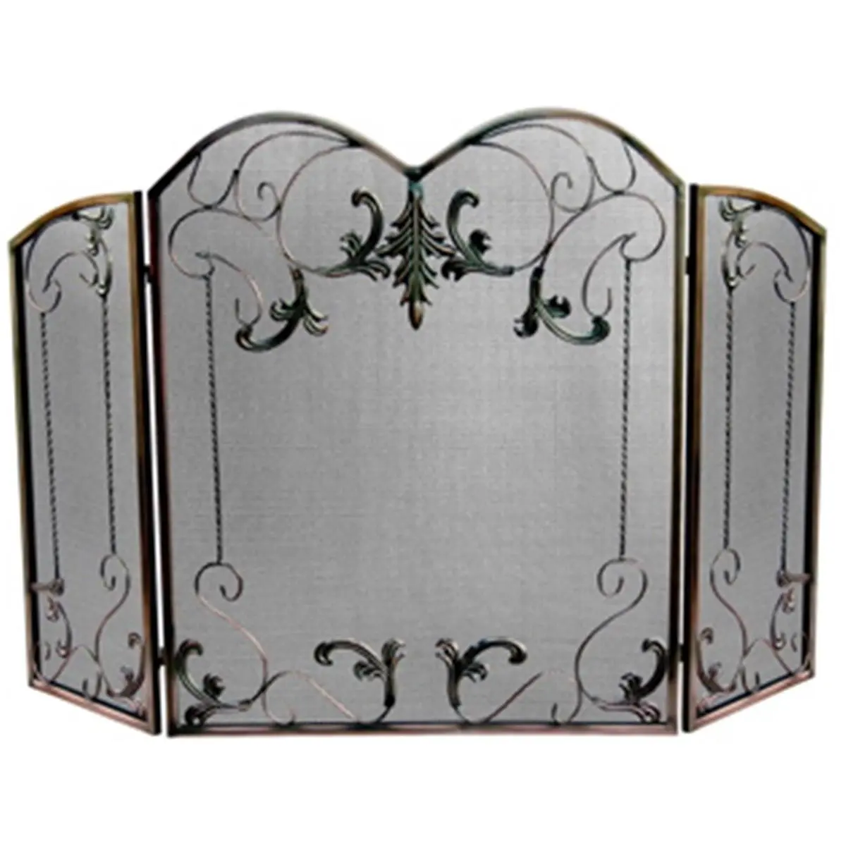 Uniflame 3-Fold Venetian Bronze Finish Fireplace Screen with Leaf Scrolls, for Interior Home Decorative Use, Living Room Festive Decoration, Three Fold