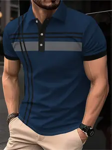 Men's New 3D Printed Shirt, Casual Polo Sleeve Shirts