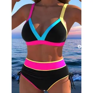 Women'sColorblockPrintBikiniSet,FashionChicSwimsuitSetforBeachHolidayVacation,LadiesSwimwearforAllSeasons