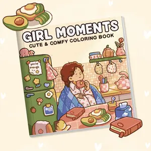 1PC Girl's Fun Coloring Book, Energetic and Healing Style, Patterns of Flowers and Food from a Girl's Daily Life at Home, Relaxing and Stress-Relieving, Adult Coloring Book, Suitable for Holiday Parties or Alone Time at Home