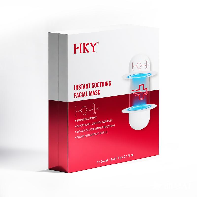 HKY Instant Soothing Facial Mask with Zinc PCA Oil Control Peony Bisabolol CoQ10 Antioxidant Redness Relief 12 Count 5g Each Calming Skin Repair