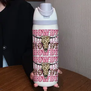 32oz Skull Cow Head Dual-Drink Sports Water Bottle, Stainless Steel Thermal Vacuum Insulated, Large Capacity Fruit Cup, Perfect Gift for Women, Insulated Travel Drinkware, Insulated Bottles