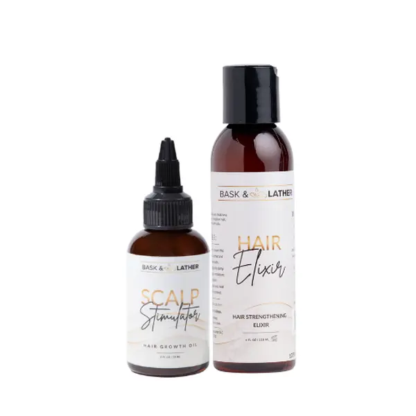 Scalp Stimulator & Hair Elixir Bundle: Growth & Length Retention with Castor Oil, Peppermint, and Rosemary - Natural Heat Protectant Treatment Haircare Luxurious Haircare