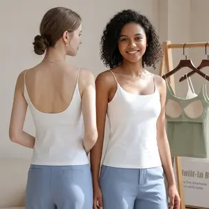 2026 Breathable Cami Tank Top with Built-in Bra, Women's U-Shaped Back Sleepwear, Stretchy Summer Yoga Active Top,  Womenswear Padded  Minimalist