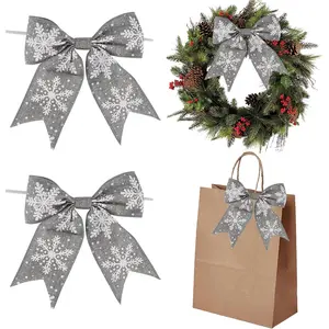 Christmas Bows for Wreaths 6" Xmas Snowflake Bows Burlap Bow for Christmas Trees Twist Tie Bows for  Wrapping Crafts Fireplaces Presents Winter  Year Decor, 12 count