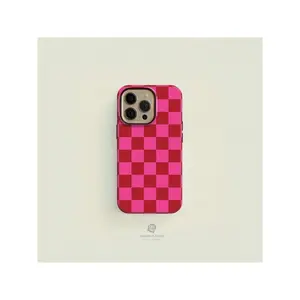 Pink And Red Checkered Durable Case For Iphone |   Compatible With Iphone 16 15 14 13 Pro Max