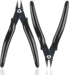 2 Pack Micro Wire Cutters, 5 Inches Flush Cutters Pliers, Diagonal Side Cutters Nippers, Zip Tie Sprue Cutter for Electronics, Plastic Models, Jewelry (Black)