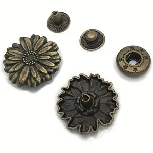 20 Sets Metal Flower Lock Replacement Jeans Buttons, Detachable Alloy Buttons, Easy Clip-On, DIY Accessories