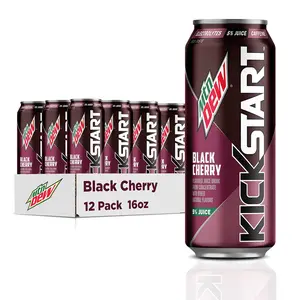 Mountain Dew Kickstart, Black Cherry, 92mg Caffeine, Vitamins B & C, 80 Calories, 5% Juice, 16 fl oz (12 Count) Beverage Fruit