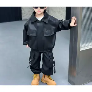 Boys' leather jacket, spring and autumn style, 2026 new trendy and stylish jacket older children, autumn streetwear top