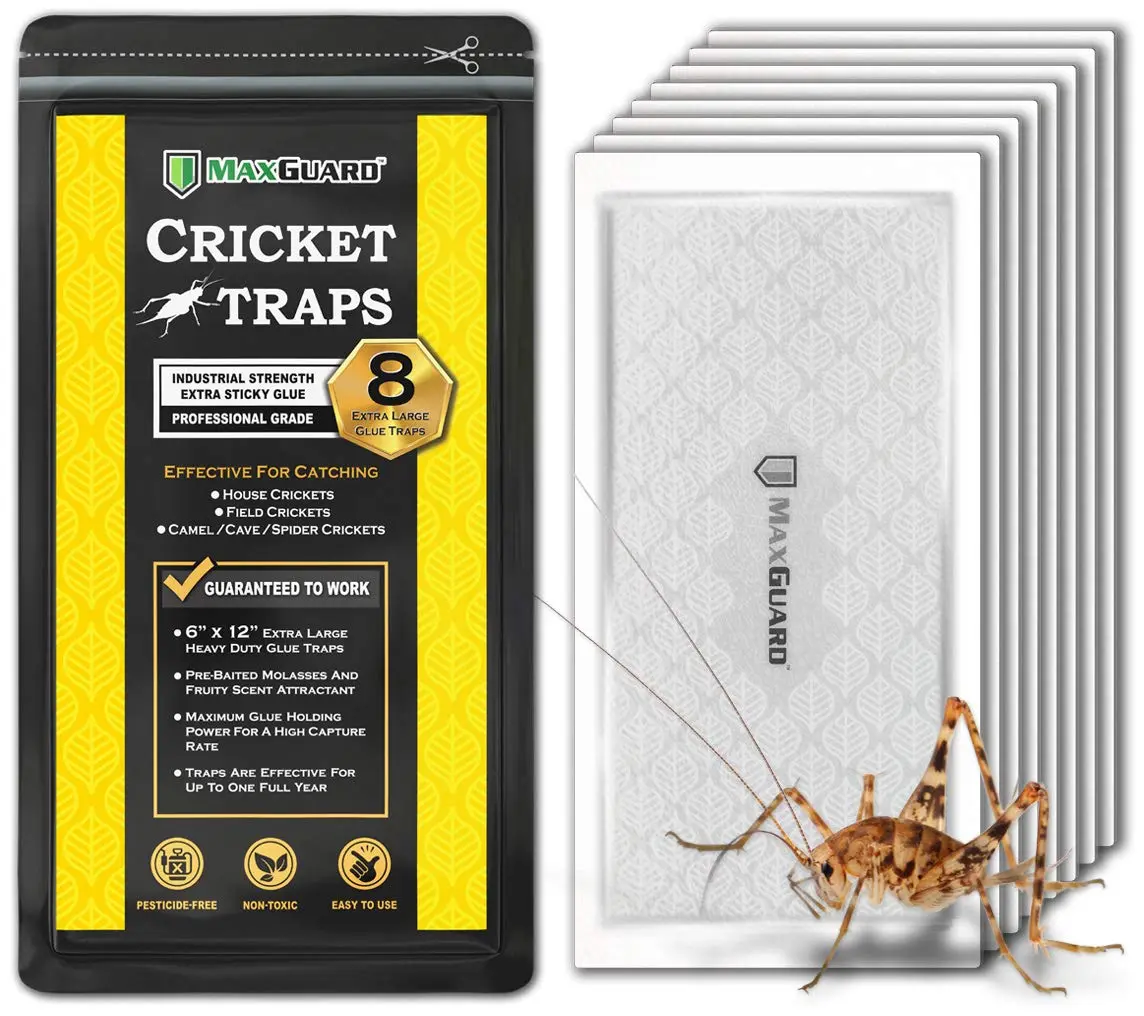 Extra Large Pre-Baited Sticky Cricket Traps - Easy to Use Indoor Insect-Control Solutions for Crickets, Spiders, Crawling Pests, 8-Pack Sticky Trap Multi-Insect Pest Control Solutions