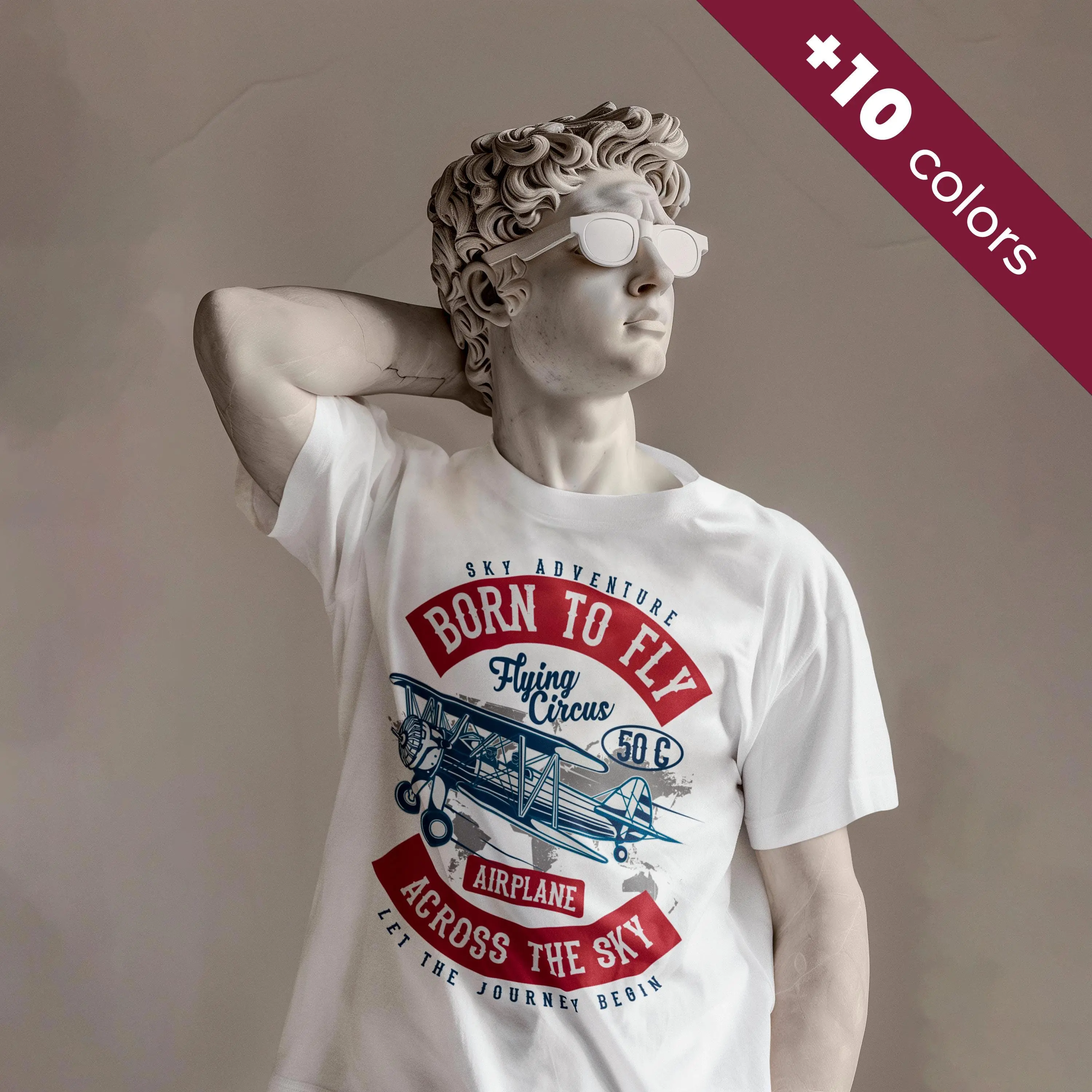 Born to Fly Vintage Pilot T-Shirt – Retro Aviation Graphic Tee, Soft Cotton Airplane Shirt, Classic Flying Circus Design, Adventure Travel Gift.