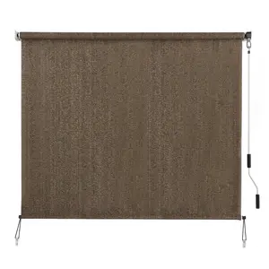 SEEYE Outdoor Sunshade Roller Shades, Cordless Roll Up Shade Blinds Privacy Screen with 90% UV Protection, Exterior Patio Shade Cloth for Porch Pergola Balcony Backyard Windows, Dark Grey