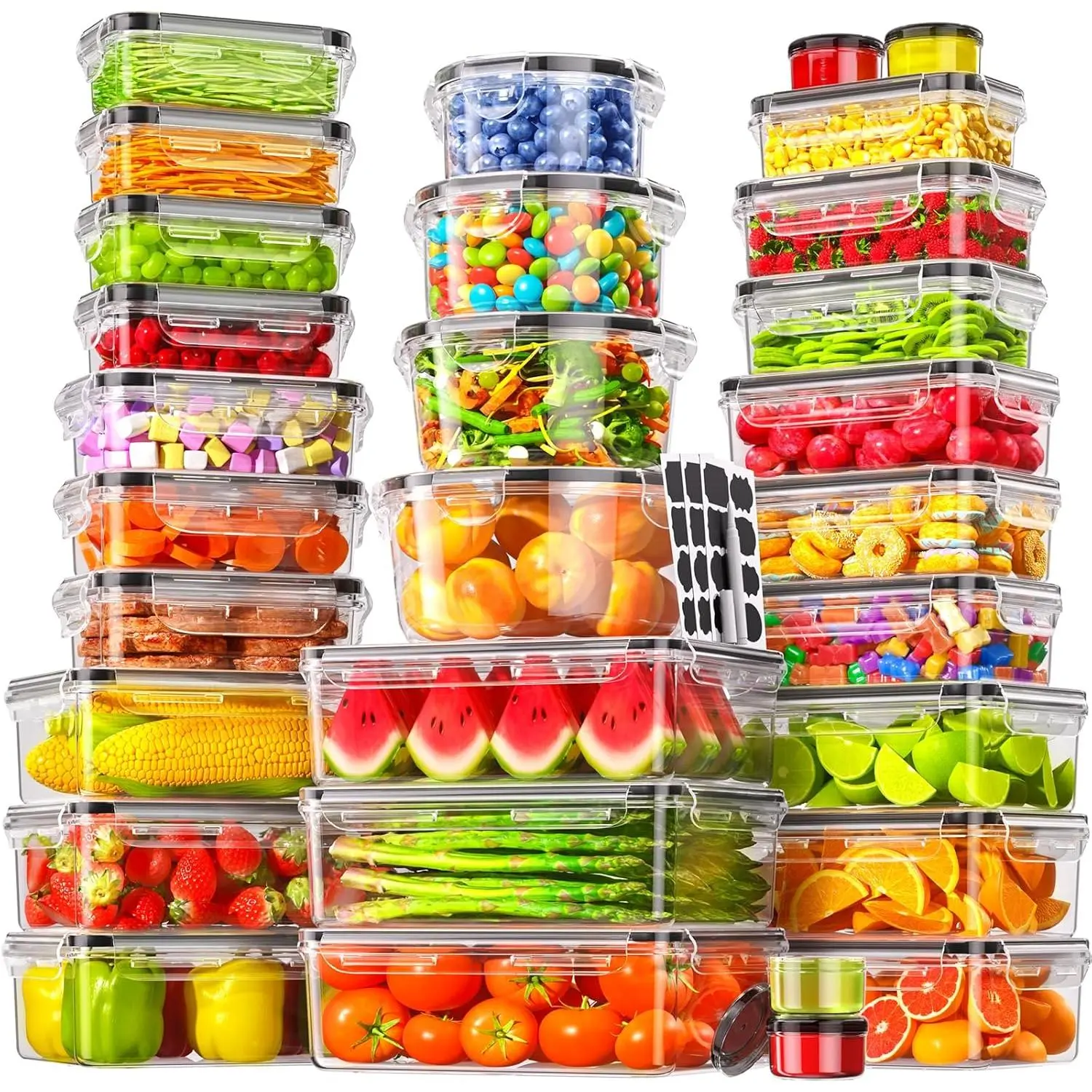 60 count  Storage Containers with Lids Airtight, Total 718oz Leakproof Containers Set for Kitchen Storage, Meal Prep,  Plastic, Microwave/Dishwasher Safe, Extra Labels & Pen