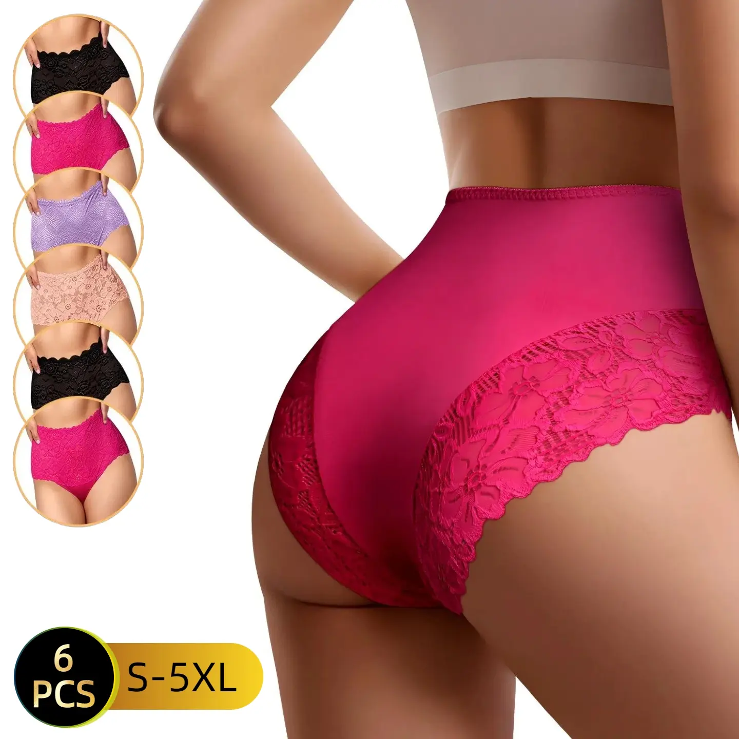 Sexy Lace Underwear for Women High-Waisted Soft Breathable Comfort 4/6/8-Pack Available in S-5XL 5 Gorgeous Colors Womenswear Panties Bridal Breathable Soft 6 PCS summerwins,summerwins