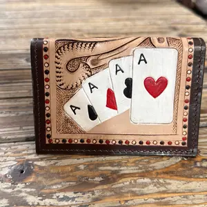 Leather Wallet with Ace of Hearts and Ace of Spades Design for Men