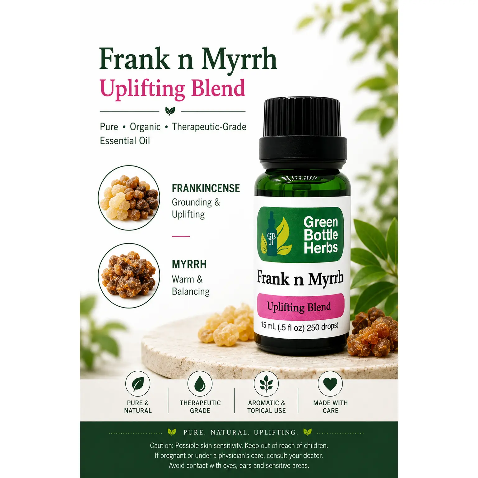 Organic Frankincense & Myrrh Essential Oil Blend - Organic, Pure, Paraben-Free, Moisturizing, Natural, Plant-Derived, Woody, Skin-Soothing Aromatherapy Solution for Grounding Mind Wellness