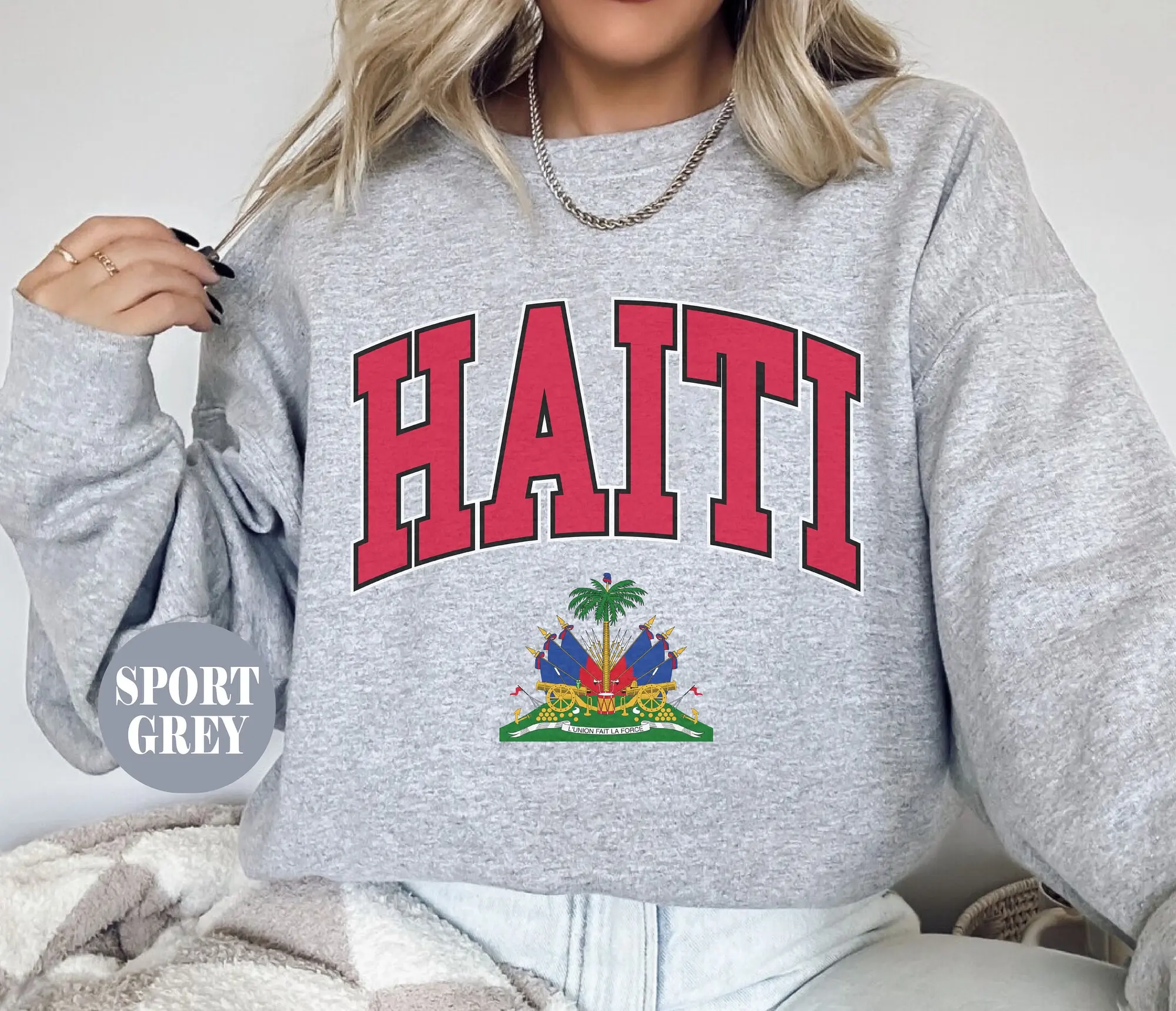 Haiti Sweatshirt, Unisex Soft and Comfortable Haiti Emblem Crewneck Pullover, Haitian Gifts, Haitian coat of arms