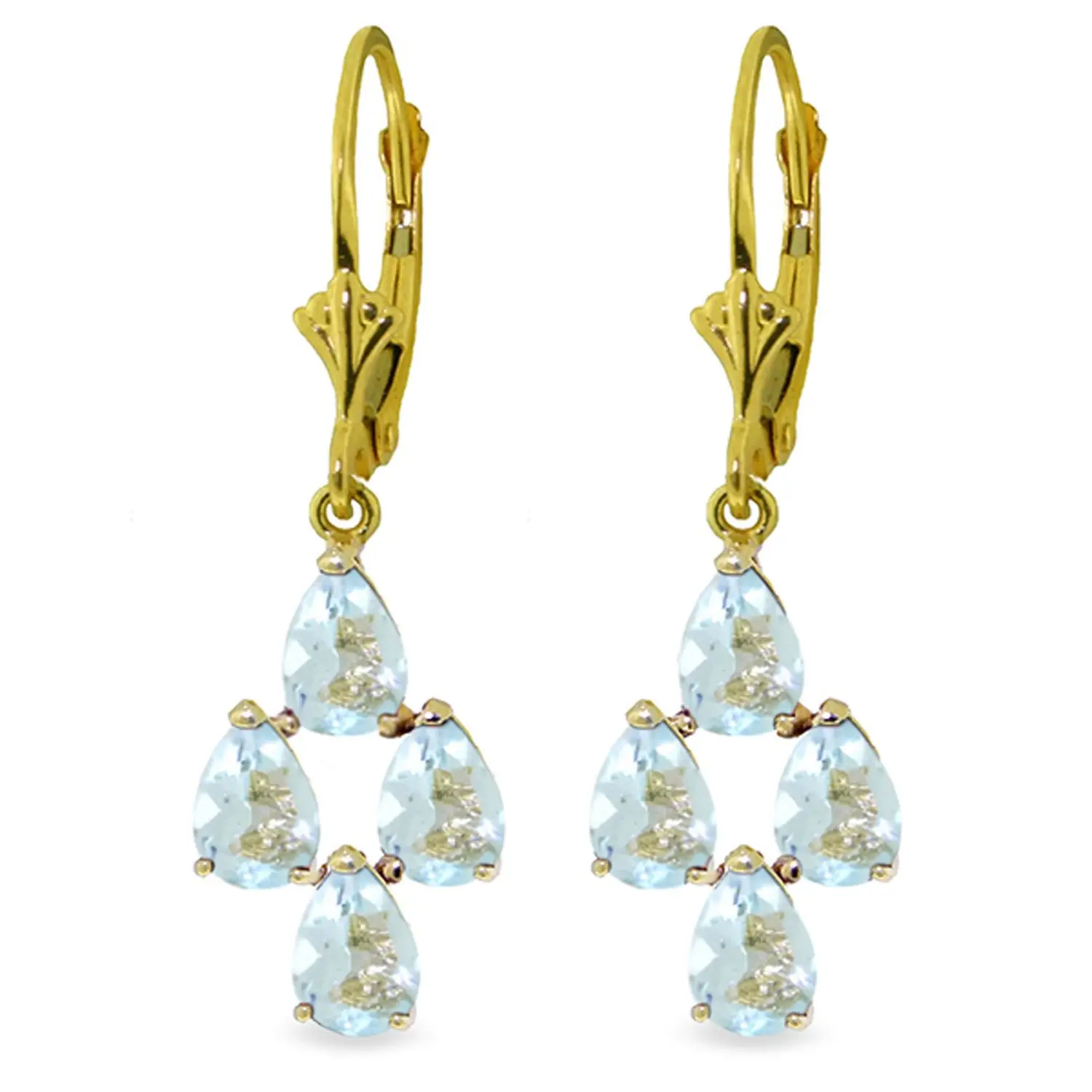 14k Yellow Gold Leverback Earrings with Aquamarines Dangle