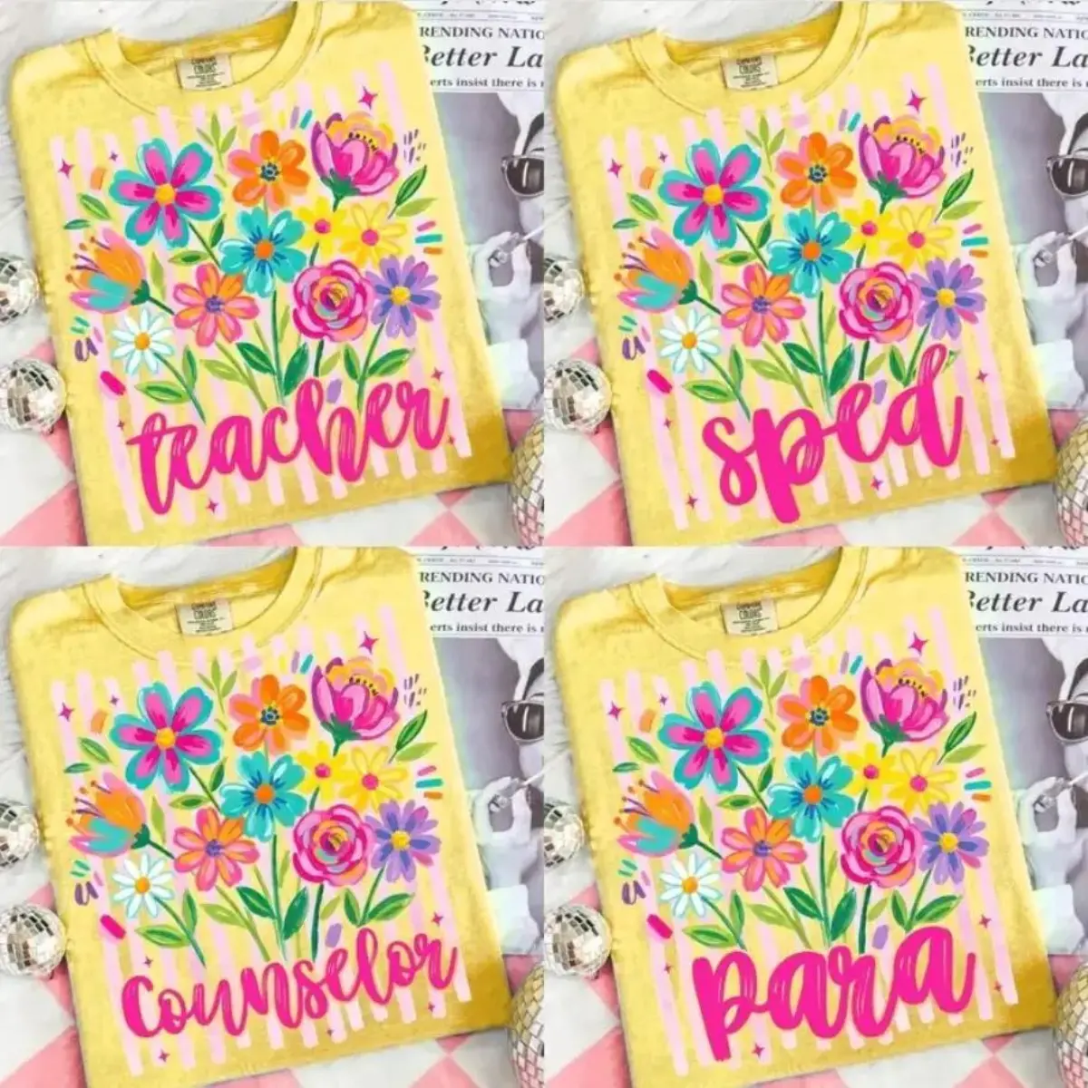 Comfort Colors Shirt Teacher SPED Counselor Para Floral Vintage Graphic Tee for Women