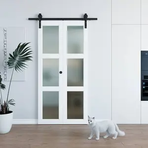 3-Lite Bifold Glass Door,Sliding Frosted Closet Doors  with White PVC Surface for Pantry Laundry Closet Bathroom With Hardware Kit& Handle& Floor Guides,Pre-Drilled Holes Easy Assembly - Include Installation Manual