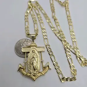 ANCHOR necklace with virgin Mary Beautiful style figaro chain 24"inches